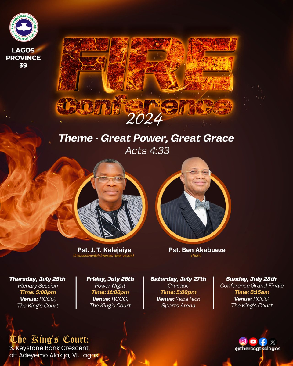 therccgtkclagos's tweet image. Get ready for the Fire Conference 2024! Join us for a life-changing experience.
#rccgtkclagos #fireconference #fireconference #greatpowergreatgrace