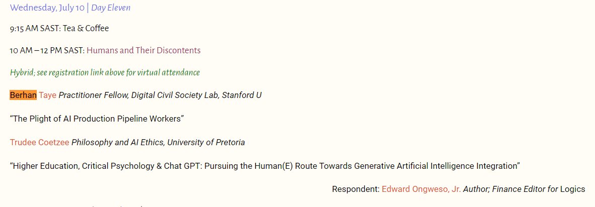 CriticalAI's tweet photo. #DESIGNJUSTICEAI opens this morning as Berhane Taye and Trudee Cotzee speak on "Humans and their Discontents" w/ @bigblackjacobin responding! https://t.co/5aNL5plYGw