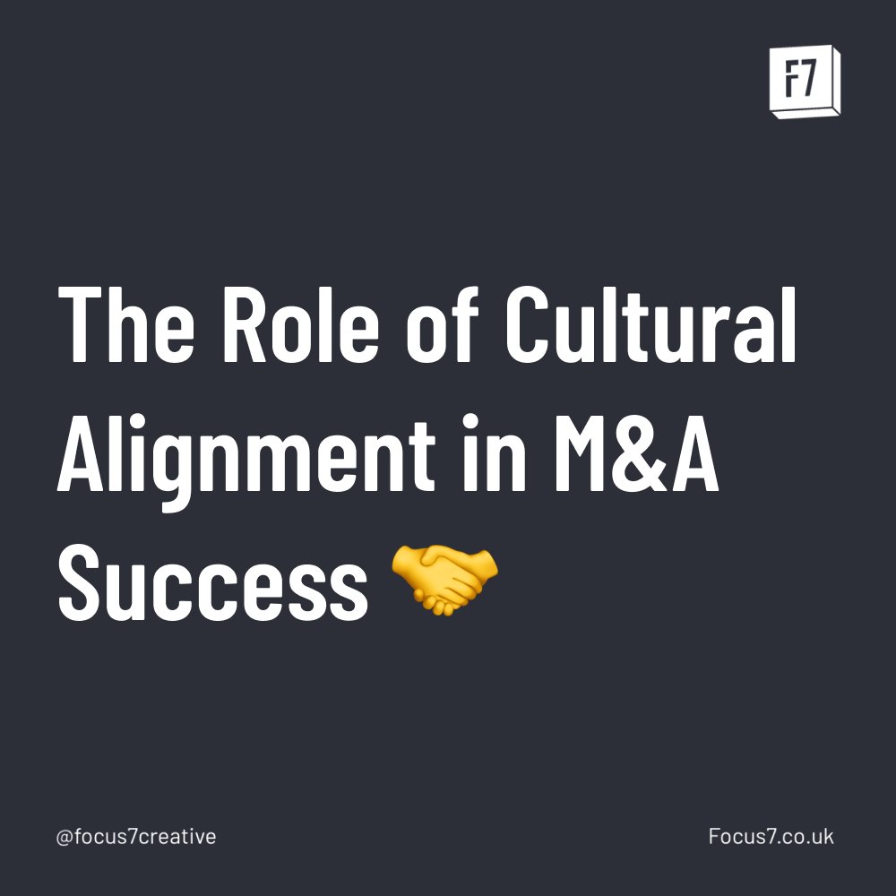 Focus7Int's tweet photo. 🤝 The Role of Cultural Alignment in M&A Success
➡️ Assess cultural dynamics
➡️ Develop a unified vision
➡️ Engage employees
➡️ Offer cultural training
How has cultural alignment impacted your M&As? Comment or DM us!
#MandA #BusinessGrowth #Focus7 https://t.co/ZKbDweJLxE