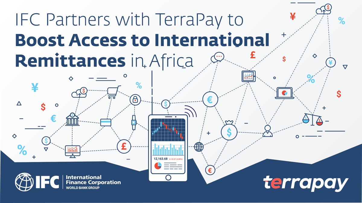 IFCAfrica's tweet photo. .@IFC_org is proud to deepen its partnership w/ @TerraPay to boost affordable remittances in Africa. In collaboration w/ @Finnfund, @BIO_Investments &amp; @ILXFund this partnership will lower transfer costs &amp; support livelihoods across africa. 
➡️ https://t.co/6yMb664XQH https://t.co/uFro4kMfpS