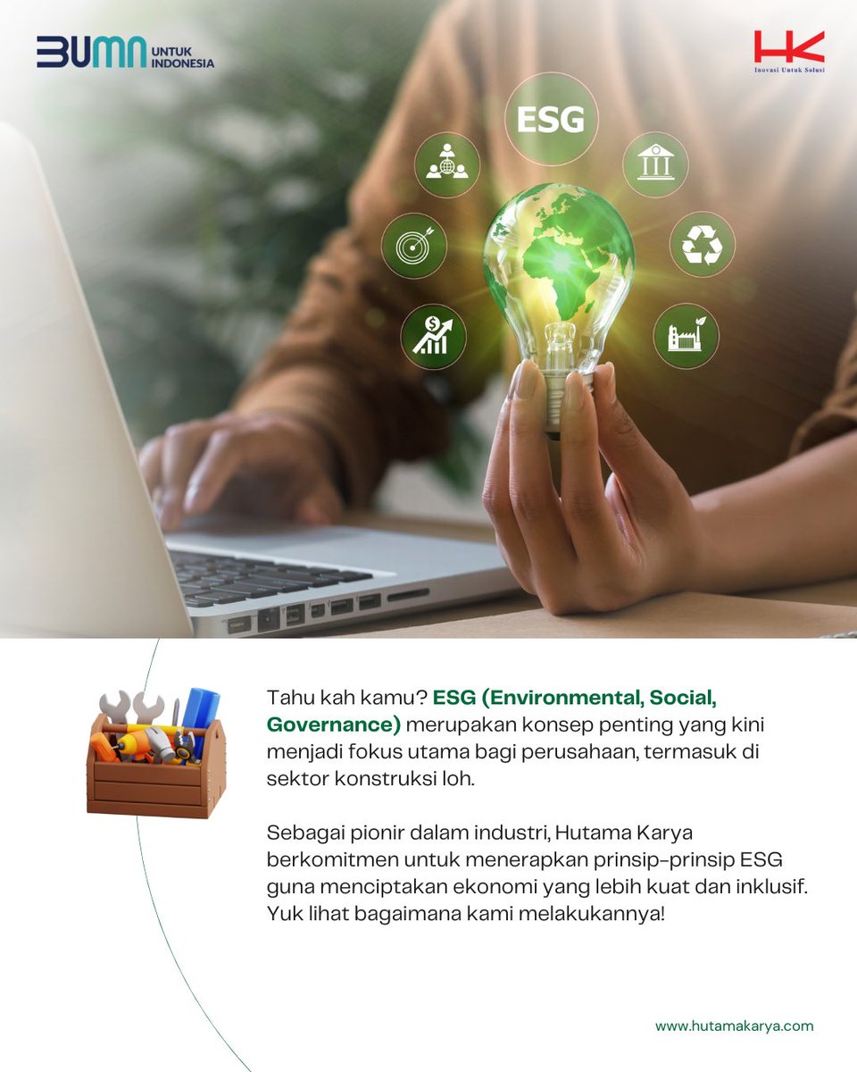HutamaKarya's tweet photo. Hai, #InfraBuddies! Penasaran bagaimana prinsip ESG diterapkan dalam industri konstruksi? 🌍✨

#HutamaKarya #ESGHutamaKarya #IMVID https://t.co/8L5qTeCtqd