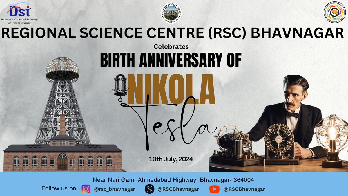 Vivek_Mehta11's tweet image. Celebrate the birth anniversary of #NikolaTesla at the @RSCBhavnagar Discover the #brilliantmind behind the #alternatingcurrent (AC) system and #TeslaCoil many more #technologies. Our special #exhibits will take you through Tesla&apos;s groundbreaking experiments and contributions.