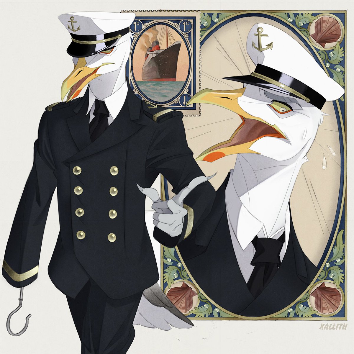 xaxallith's tweet image. #PortfolioDay Hello i'm Xallith and i am from France, i deeply love nautical stuff and i'm curently "creating" some stories around a ocean liner at the beginning of 1920s with my characters.