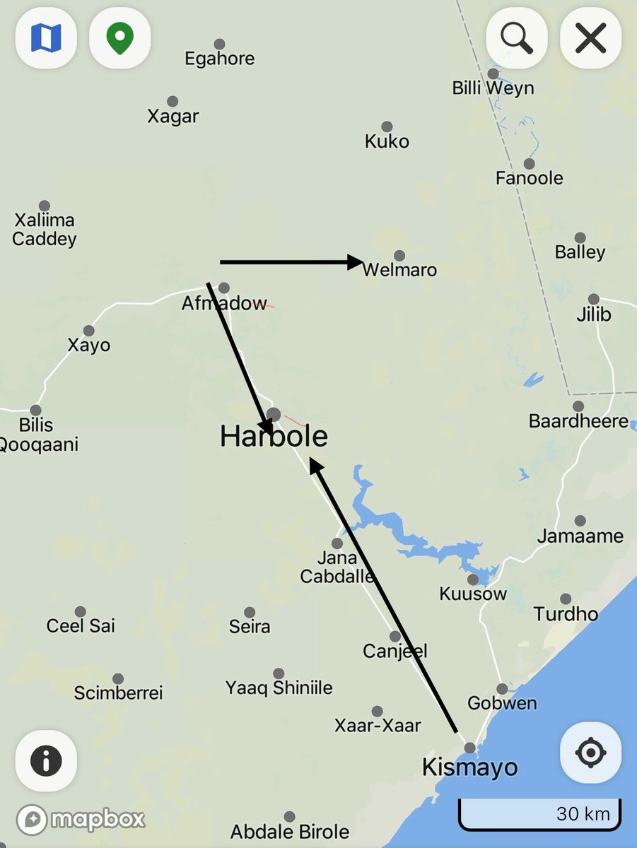 HarunMaruf's tweet photo. BREAKING: Somali troops move towards al-Shabaab strongholds in Jubaland

Federal and regional Somali forces captured a key juncture in the village of Harbole in Lower Jubba region, Wednesday.

The military units that reached area reportedly launched the operations from Afmadow and Jana Cabdalla.

This operation reportedly has two aims - to clear the road between Kismayo and Afmadow, and to disrupt al-Shabaab movements between Middle Jubba and Baddamadow.

Meanwhile, the forces have also captured Welmaro village, northeast of Afmadow.