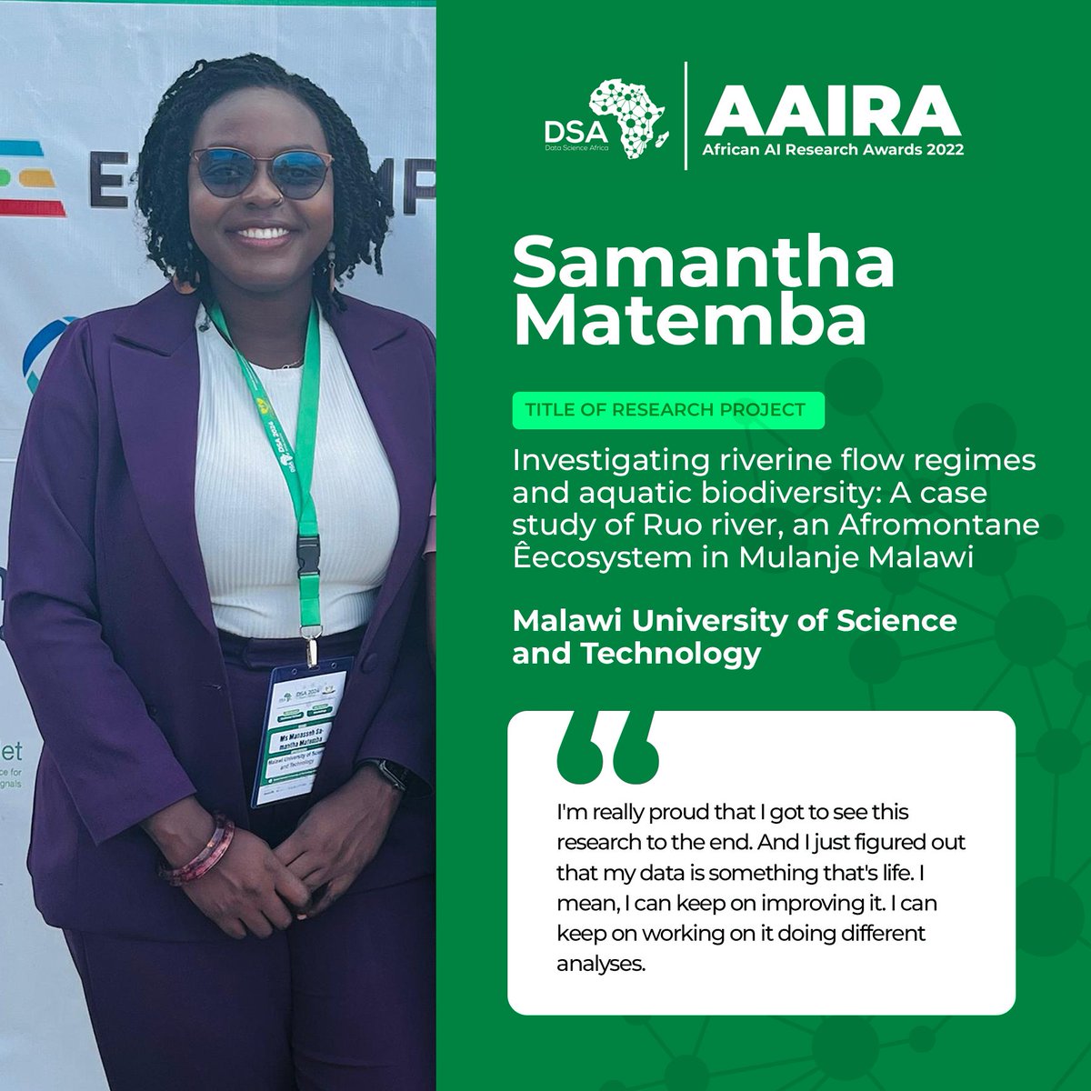 dsa_org's tweet photo. Introducing @ManassehMatemba  a trailblazer in aquatic biodiversity and a proud AAIR grant recipient from DSA.
#DSAAwards #AAIRAwards2022 https://t.co/KL3JkVXJQu