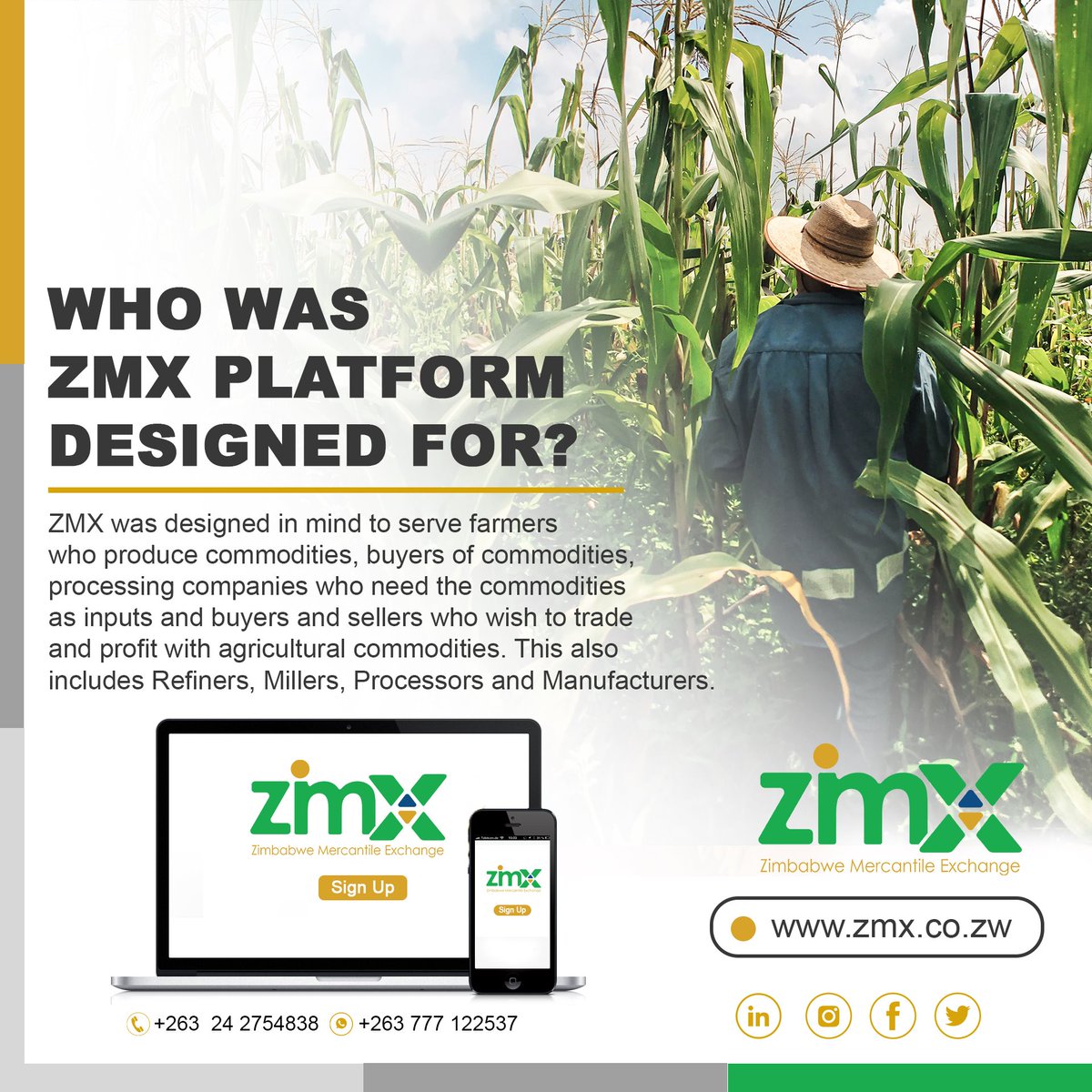 ZMX was designed to serve farmers who produce commodities,  commodities buyers, processors &amp; sellers who wish to trade and profit with agricultural commodities.   zmx.co.zw #ZMXExchange #DigitalAgriculture #AgricCommodities #AgricTrade
