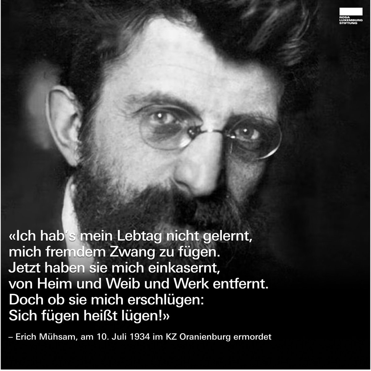 Vor 90 Jahren, am 10. Juli 1934, wurde #ErichMühsam im Konzentrationslager Oranienburg nach wochenlangen schweren Folterungen ermordet. 

#AnDiesemTag 🧵