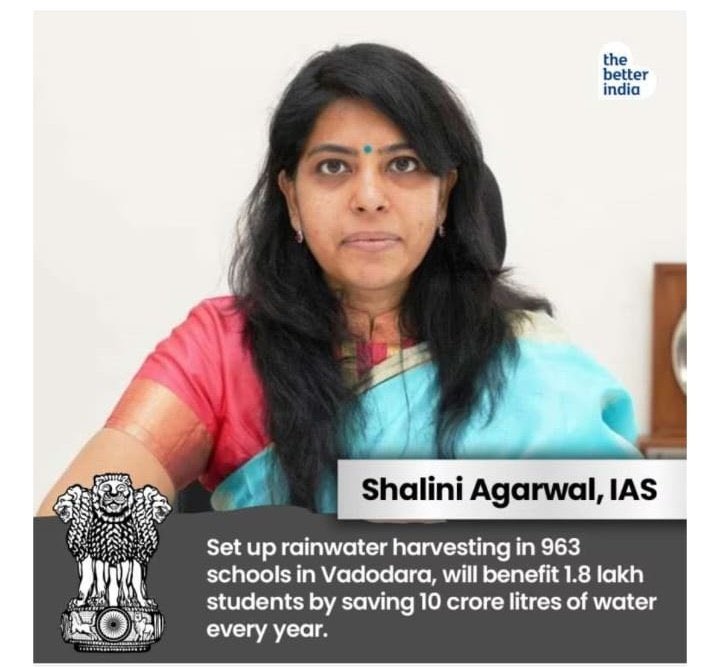 Rajmalhotrachd's tweet photo. In 2019, Vadodara, Gujarat, faced a severe water crisis after a cloudburst flooded the city. As the District Collector, Shalini Agarwal had to come up with a solution to prevent this from happening again. And she did, with a simple yet genius idea: rainwater harvesting in schools.
.