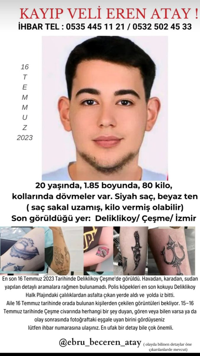 BİR SENE DOLMASINA 6 GÜN KALDI! ÇANTA DEĞİL EVLAT ARIYORUZ!#birseneoldu #VeliErenAtay <a href="/AliYerlikaya/">Ali Yerlikaya</a> <a href="/atvcomtr/">atv</a> <a href="/startv/">STAR TV</a> <a href="/KanalD/">Kanal D</a> <a href="/trthaber/">TRT HABER</a> <a href="/FOXTV/">FOX</a> <a href="/halktvcomtr/">Halk TV</a> <a href="/ShowTV/">Show TV</a> <a href="/cuneytozdemir/">cüneyt özdemir</a> <a href="/candundaradasi/">Can Dündar</a> <a href="/fatihaltayli/">Fatih Altayli 🔴🇹🇷</a> <a href="/EmniyetGM/">Türk Polis Teşkilatı</a> #çeşme