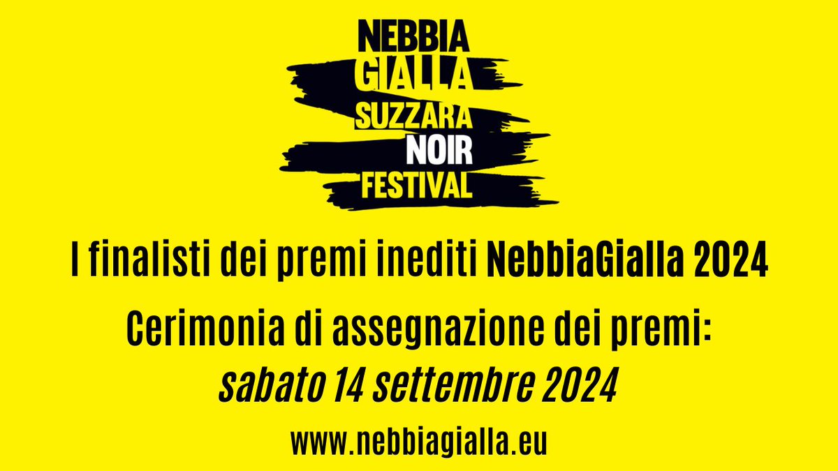 Ecco i nomi dei finalisti dei premi riservati agli elaborati inediti del NebbiaGialla 2024!
Il 14 settembre verranno assegnati a Suzzara (MN)
nebbiagialla.eu/2024/07/10/i-f…