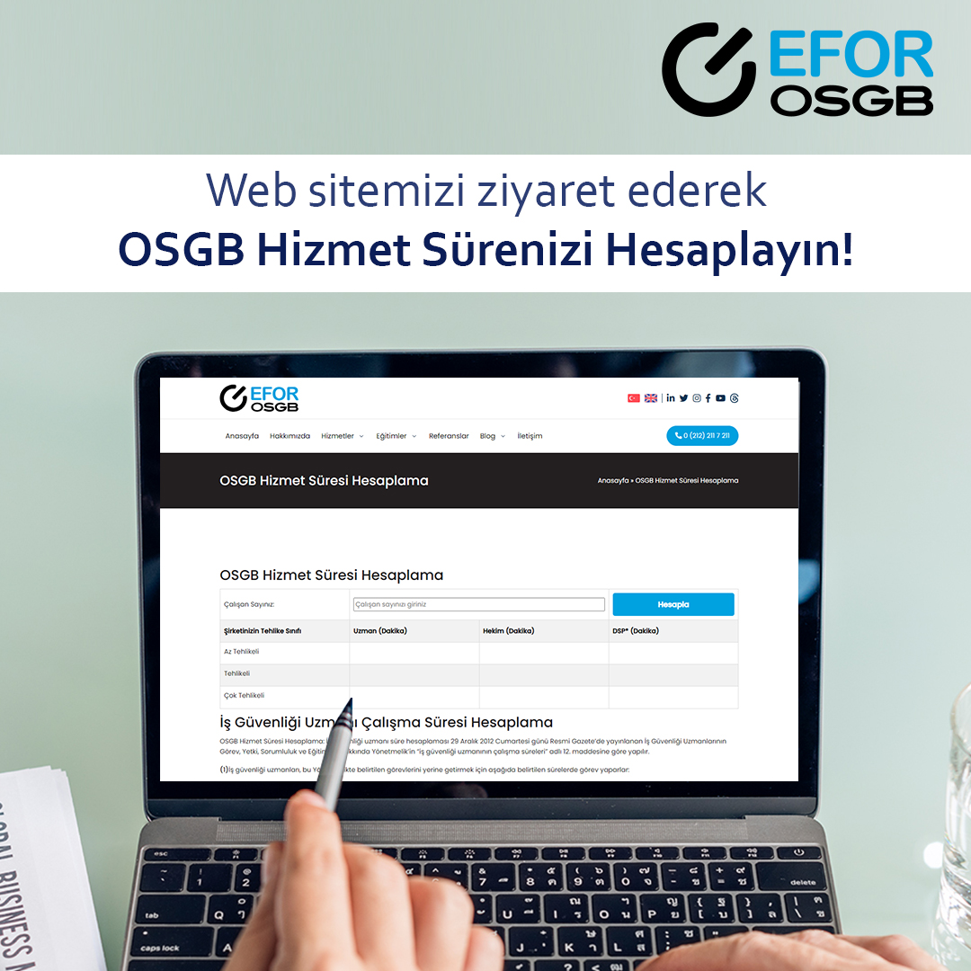 Web sitemizi ziyaret ederek OSGB hizmeti sürenizi hesaplayın!

Uzmanlarımızdan Bilgi Alın:
💻info@eforosgb.com
📲0212 211 7 211

#osgb #isg #issagligiveguvenligi #işyerihekimi #isguvenligi #işsağlığı #işkazası #işletme #riskmanagement #meslekhastalığı #işkazaları #işhayatı