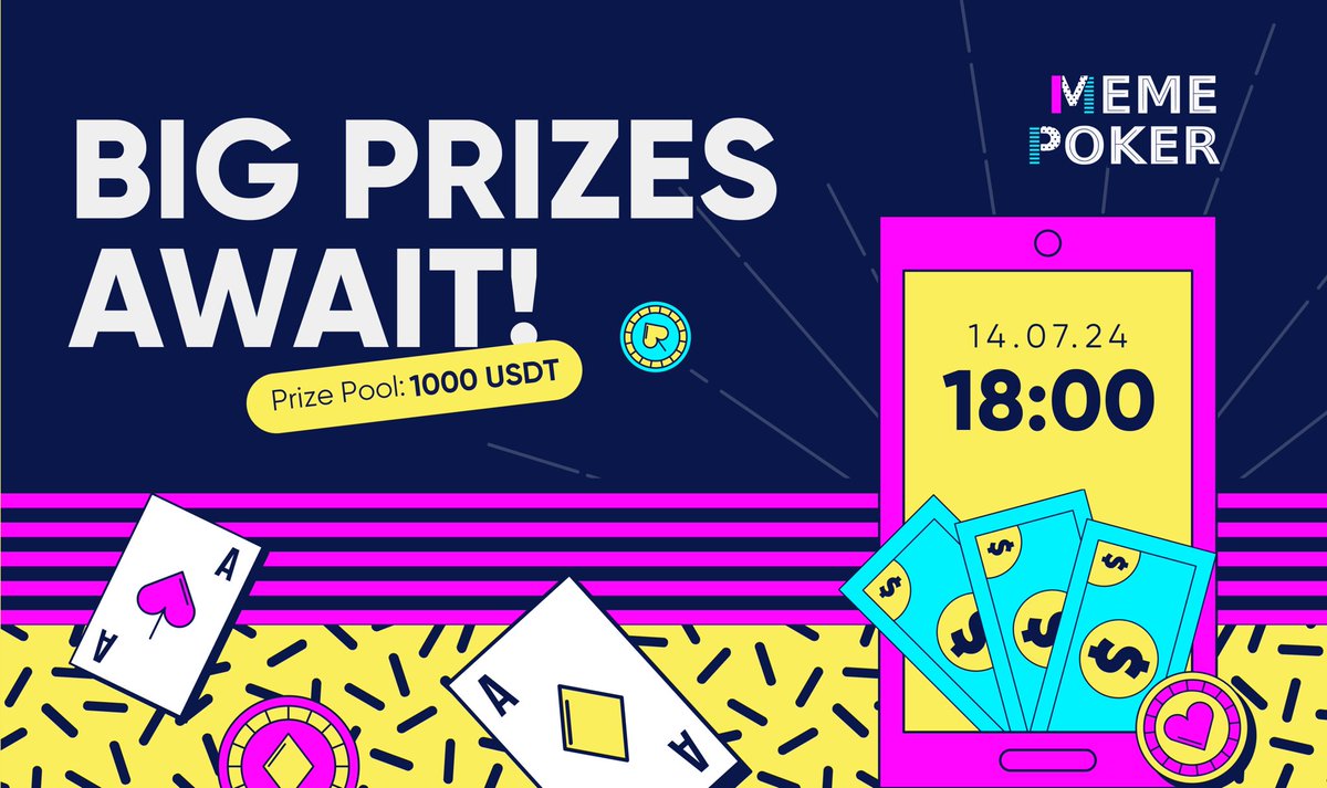 🚨 Tournament Alert 🚨
📅 July 14th, 18:00 UTC
💰 Prize Pool: 1000 USDT (50 places, 20 USDT each)

Requirements:
🔸 15 Points needed, refunded after ticket purchase (up to 15 min delay)
🔸 No additional registration needed
#MemePoker #GameTelegram