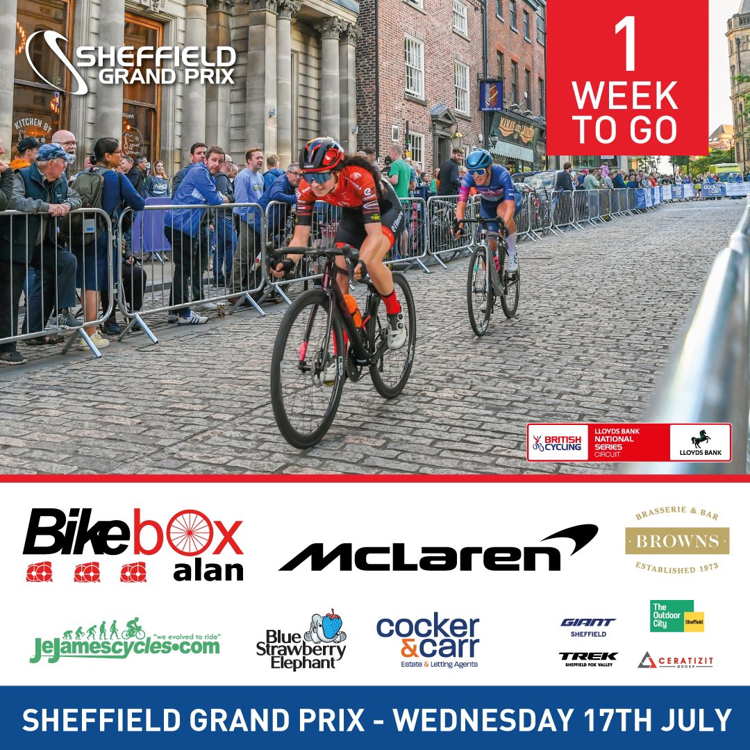 It’s getting close now. Just one week, yes one week to go until the Sheffield Grand Prix. Come down and watch a full night of racing in the heart of Sheffield. Full schedule here: sheffieldgrandprix.com/event-schedule/ #sheffieldgrandprix