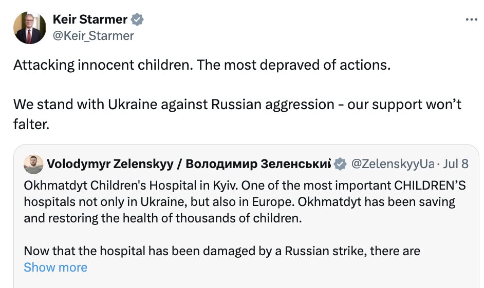 owenjonesjourno's tweet photo. Our prime minister rightly condemned Putin for "attacking innocent children" as "the most depraved of actions."

The very next day, the Israeli state bombed kids playing football.

If @Keir_Starmer again refuses to speak out, he is loudly declaring Palestinian kids don't matter. https://t.co/SoslO6whAu