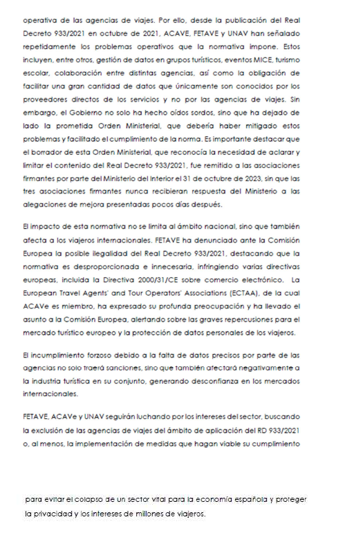 📢 COMUNICADO CONJUNTO <a href="/ACAVe_travel/">ACAVe</a> , <a href="/FETAVE_/">FETAVE</a>  y  UNAV ‼ 
❌ Final de la moratoria de aplicación del RD933/2021 sobre obligaciones de registro documental. ❌ 
Alertamos de un riesgo de colapso de sus medios humanos y administrativos. 
<a href="/JordMarti/">Jordi Martí</a>