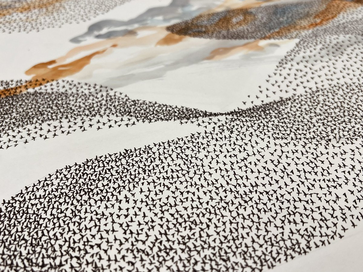 Hallo, ik ben Bas en ik heb een zwerm getekend.

‘Tegen de avond aan’
50 x 65 cm
Aquarel en inkt op papier

Retweet is lief.