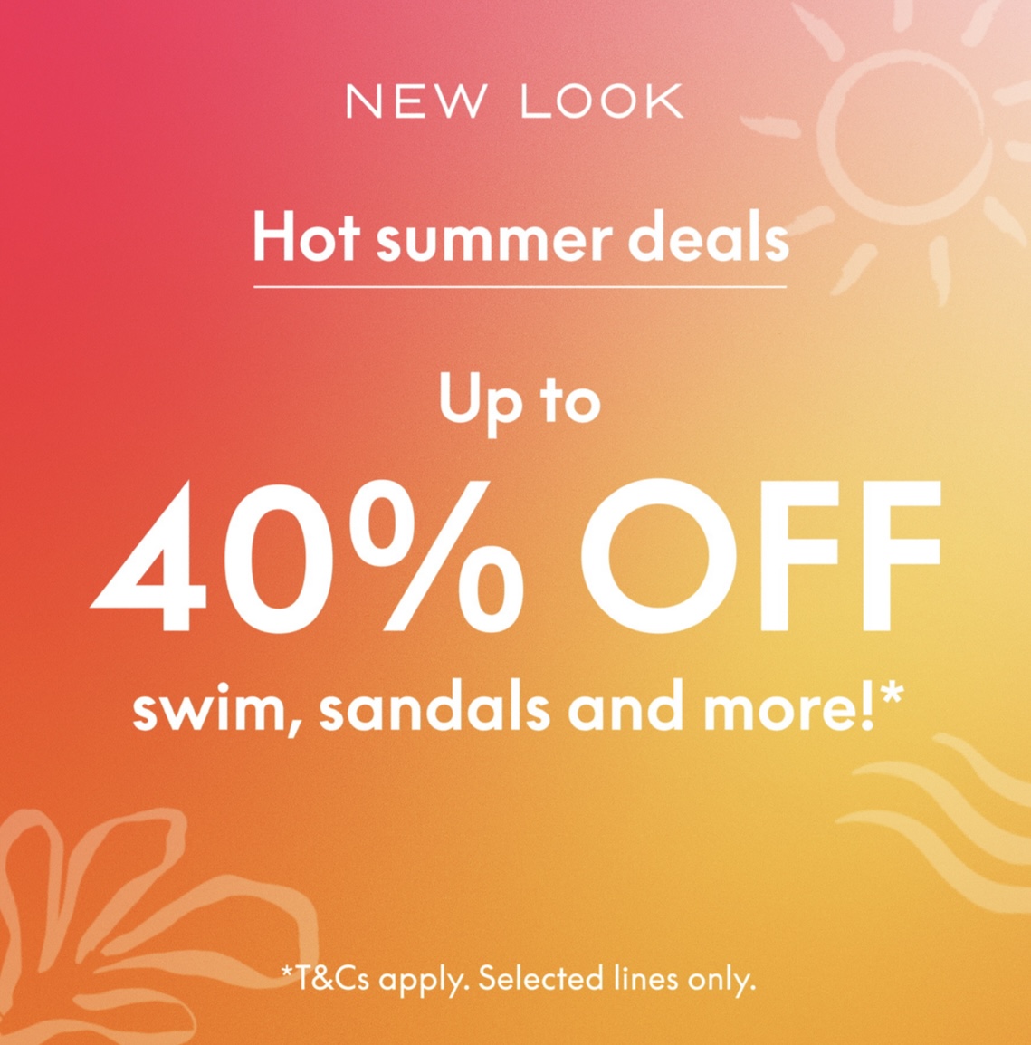 WorcesterBID's tweet photo. ☀️Summer holiday booked? Nothing to wear?
⭐New Look has a great sale right now!
😎With up to 40% off on swim, sandals and more it's time to get summer ready.
#worcesterbid #localoffers #shopworcester https://t.co/yC6zmv3lJw
