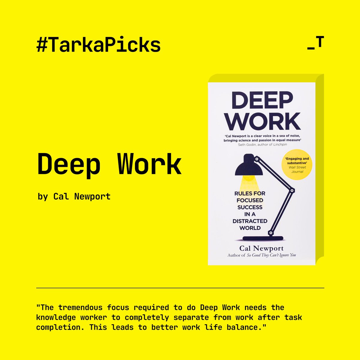 Tarka Picks🤌:  New series where we share personal recommendations weekly!

📚 This Week's Pick: "Deep Work" by Cal Newport. Discover strategies for deep focus, cutting distractions, &amp; achieving goals.

🤔What challenges do you face in staying focused? 

#tarkapicks #tarkalabs