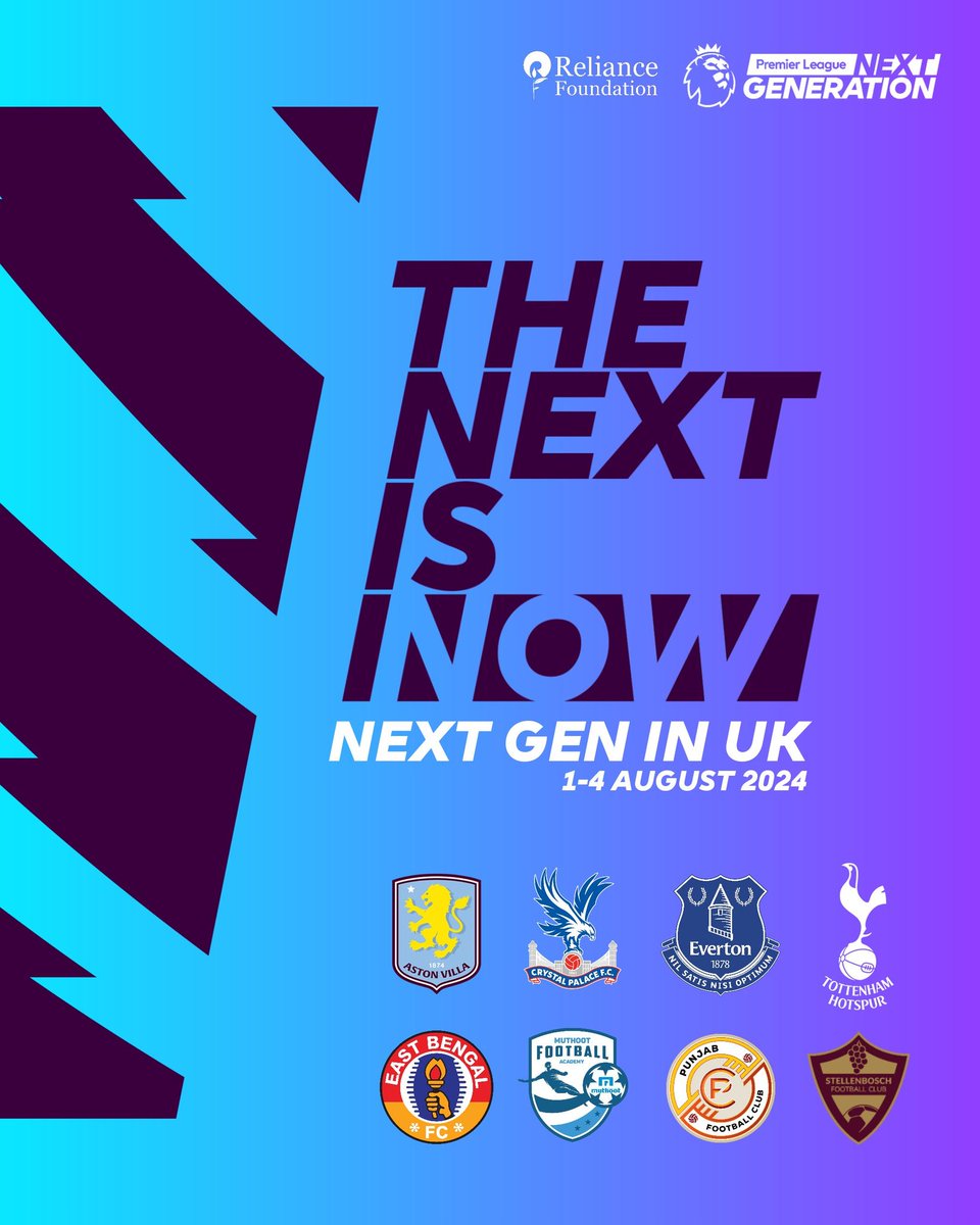IFTWC's tweet image. Premier League NextGen Cup 2024 to take place in UK 🇬🇧 between 1st and 4th August. The participating teams in #PLNextGen are,

Everton FC 🏴󠁧󠁢󠁥󠁮󠁧󠁿
Aston Villa FC 🏴󠁧󠁢󠁥󠁮󠁧󠁿
Crystal Palace FC 🏴󠁧󠁢󠁥󠁮󠁧󠁿
Tottenham Spurs FC 🏴󠁧󠁢󠁥󠁮󠁧󠁿
Stellenbosch FC 🇿🇦
East Bengal FC 🇮🇳
Muthoot FA 🇮🇳
Punjab FC 🇮🇳