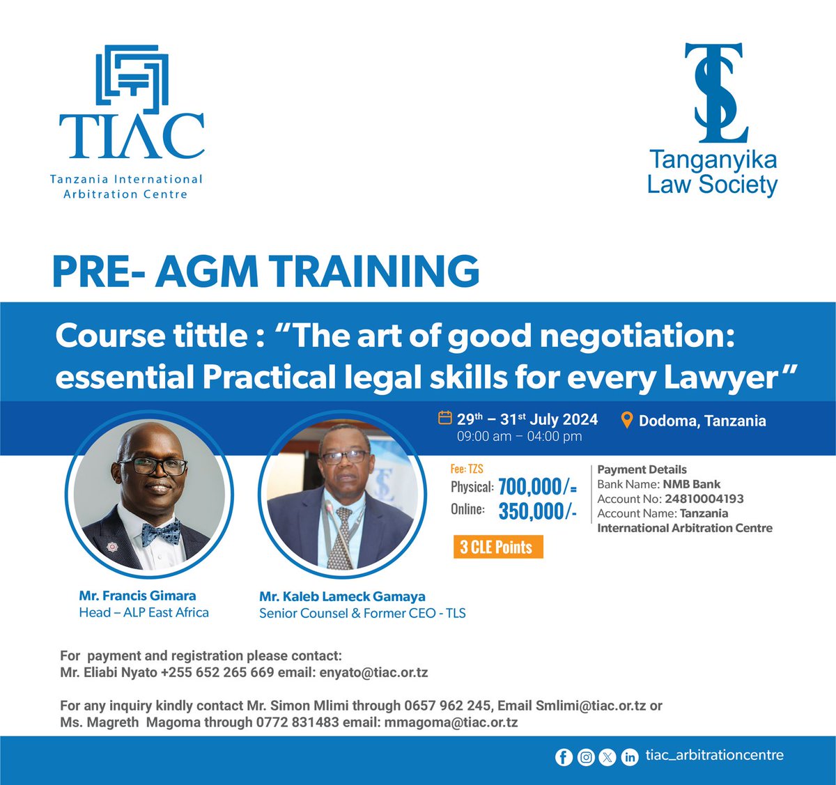 TanganyikaLaw's tweet photo. Our goal is to raise the standards of ADR Practice in the region by introducing the practitioners to the most effective ways to navigate complex conflicts full of confidence and results-oriented.
For registration please visit https://t.co/OYUyU71DcE https://t.co/vEMge2o0fM