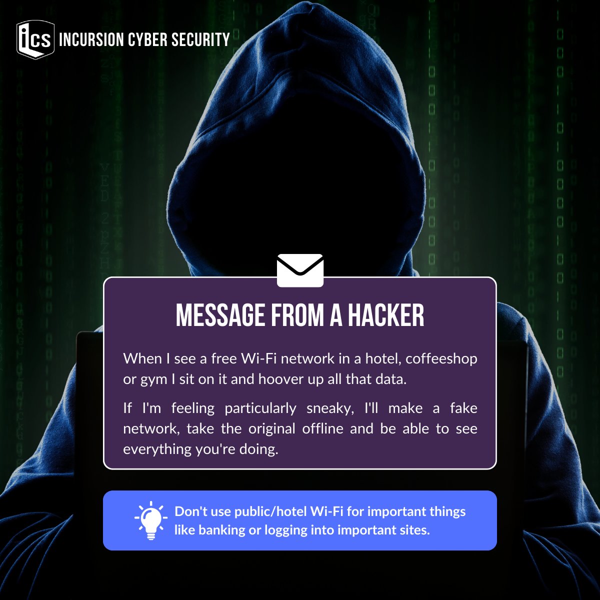 IncursionCS's tweet image. 🛜We all love free Wi-Fi. The catch? Hackers love it too! The open, unsecured network is a goldmine!

What else can you do? Opt for a #VPN, use mobile data to stay safe!🛡
 
Follow us for more such tips and tricks on how to stay safe &amp;amp; DM us for all #cybersecurity needs!
#infosec