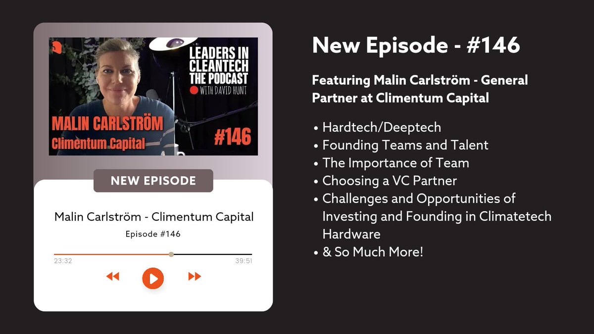 Leaders in Cleantech #Podcast (@cleantechleader) on Twitter photo New episode out now! 🎙️
Featuring Malin Carlström, General Partner at <a href="/Climentum/">Climentum Capital</a> Capital and our Host @DavidHsearch
Available on all your favourite #podcast platforms!
#LeadersInCleantech #Cleantech New episode out now! 🎙️
Featuring Malin Carlström, General Partner at <a href="/Climentum/">Climentum Capital</a> Capital and our Host @DavidHsearch
Available on all your favourite #podcast platforms!
#LeadersInCleantech #Cleantech