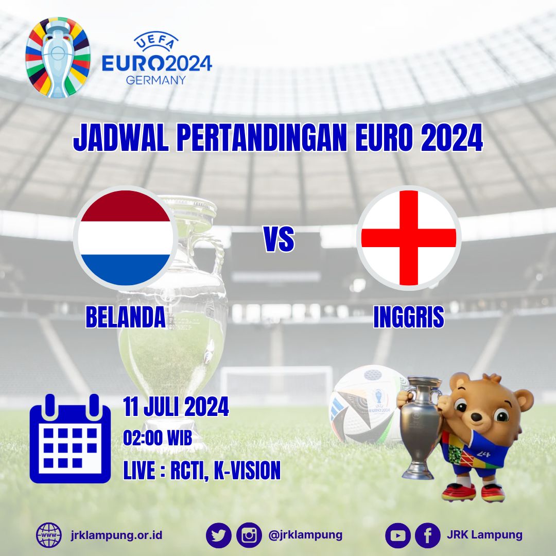 Jadwal EURO 2024

Belanda vs Inggris

11 Juli 2024 (02:00)

Live  RCTI &amp; K-Vision

#euro2024
#germany
#football
#sepakbola
#jrklampung
#jrkl
#lampung