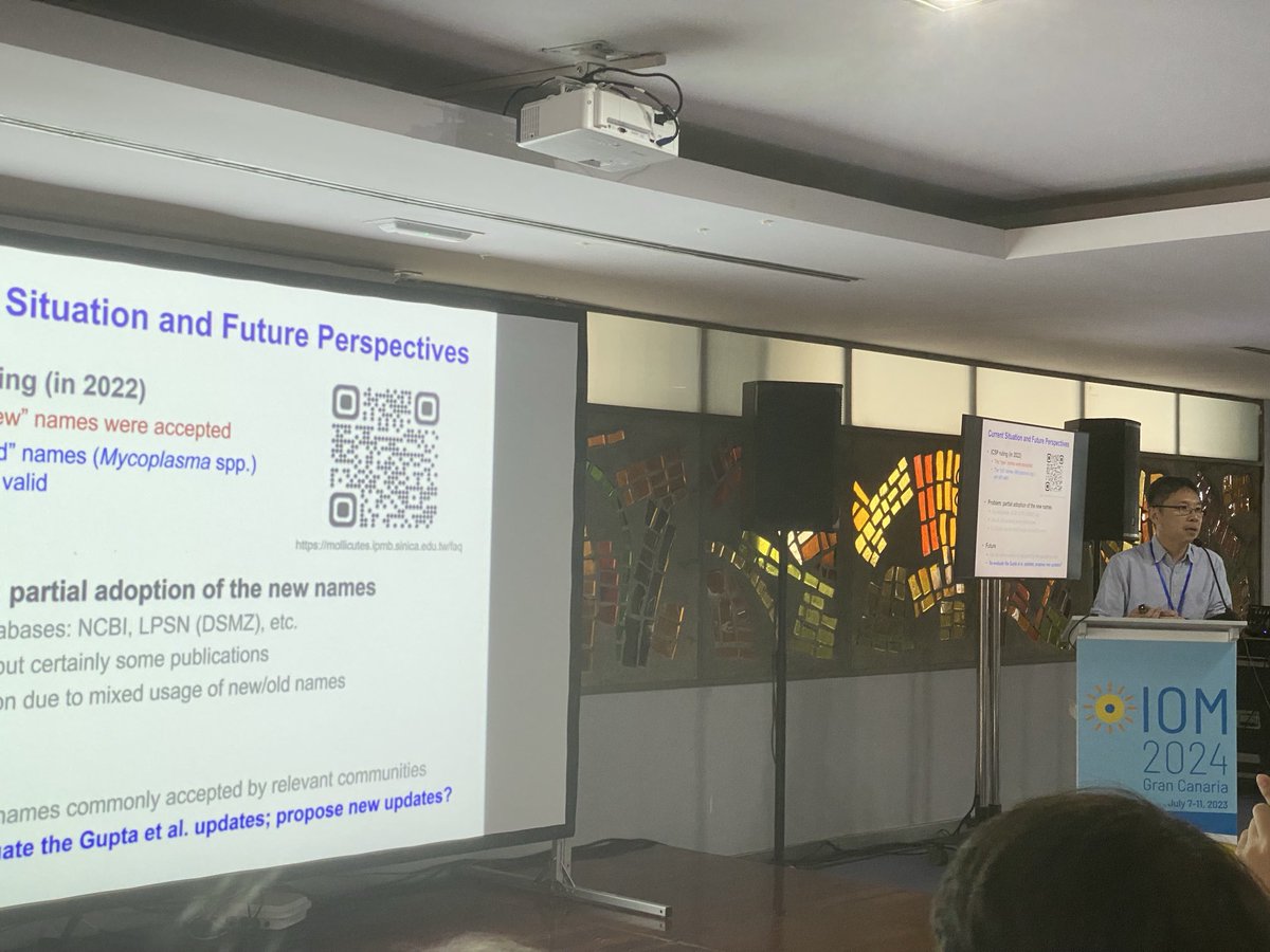 Alain_Blancha's tweet photo. CH Kuo from is presenting the problems caused by questionable revised taxonomy of the Mollicutes. Stay tuned for upcoming publication. ⁦@IOM_network⁩ https://t.co/yjDW9adQME