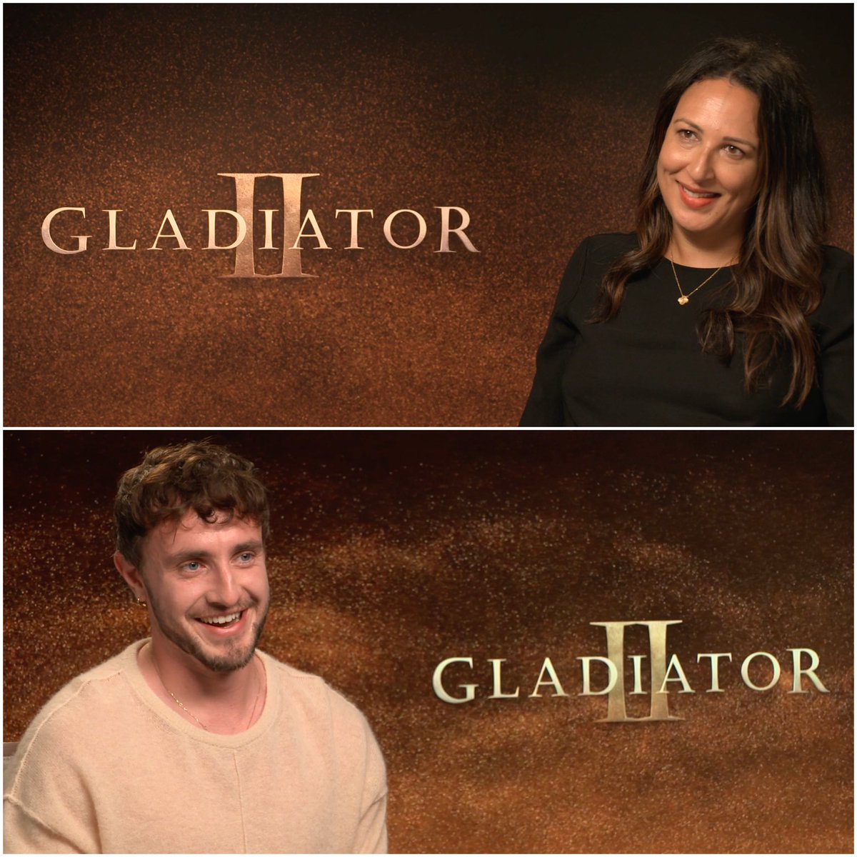 nasreeneldawi's tweet photo. Talking #GLADIATORII with #PaulMescal✨Exclusive interview for @etnow and follow-up to the Oscar winning blockbuster starring Russell Crowe✨@GladiatorMovie is out in November - can't wait! 🍿 @ParamountPics @208films #Gladiator2 #FilmMaking #BehindTheScenes #Cinema #Movies https://t.co/Ec0mfvYHtd