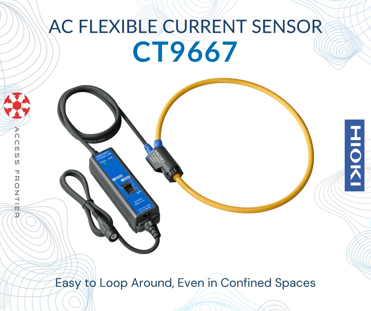 AccessFrontier's tweet image. AC FLEXIBLE CURRENT SENSOR CT9667
The CT9667 series are flexible Rogowski type AC sensors comprising of 3 different models in various loop diameter sizes from 100 mm to 254 mm.
#hioki #currentsensor #ct9667 #afti #accessfrontier