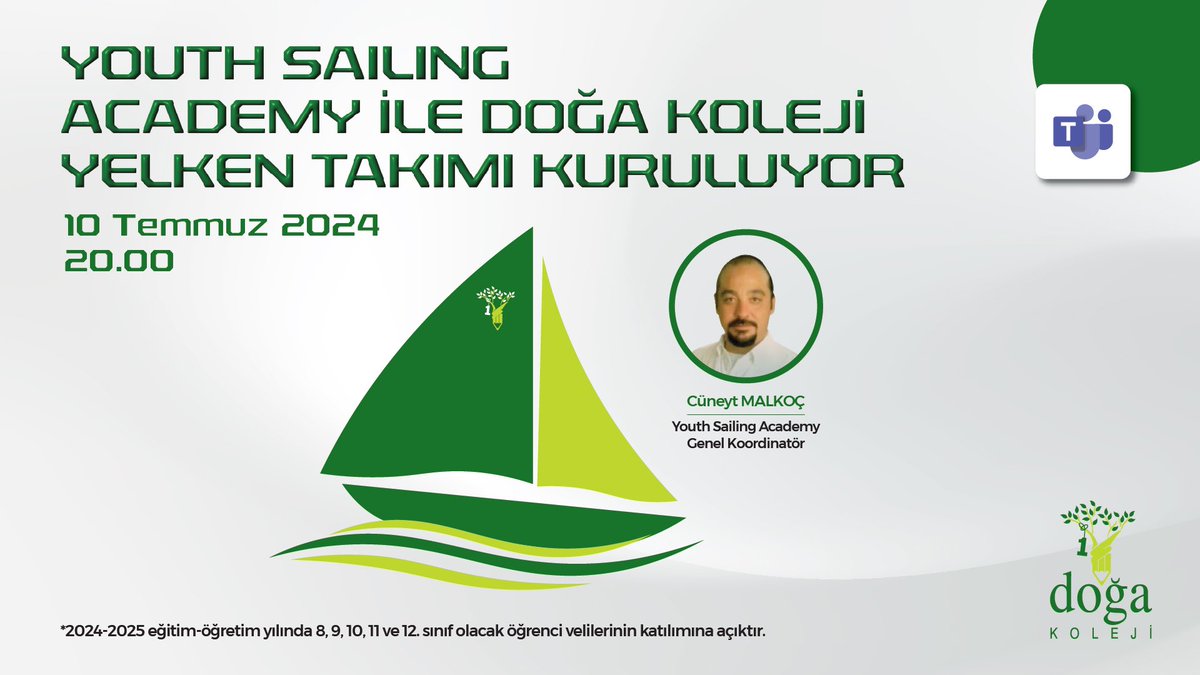 ⛵️Youth Sailing Academy ile Doğa Koleji Yelken Takımı Kuruluyor!

Birbirinden yetenekli öğrencilerimiz, uzman eğitmenler eşliğinde yelken sporunun inceliklerini öğrenecek ve denizlerde başarıya yelken açacaklar. 🌟

Program hakkında detaylı bilgi almak için gerçekleştirilecek