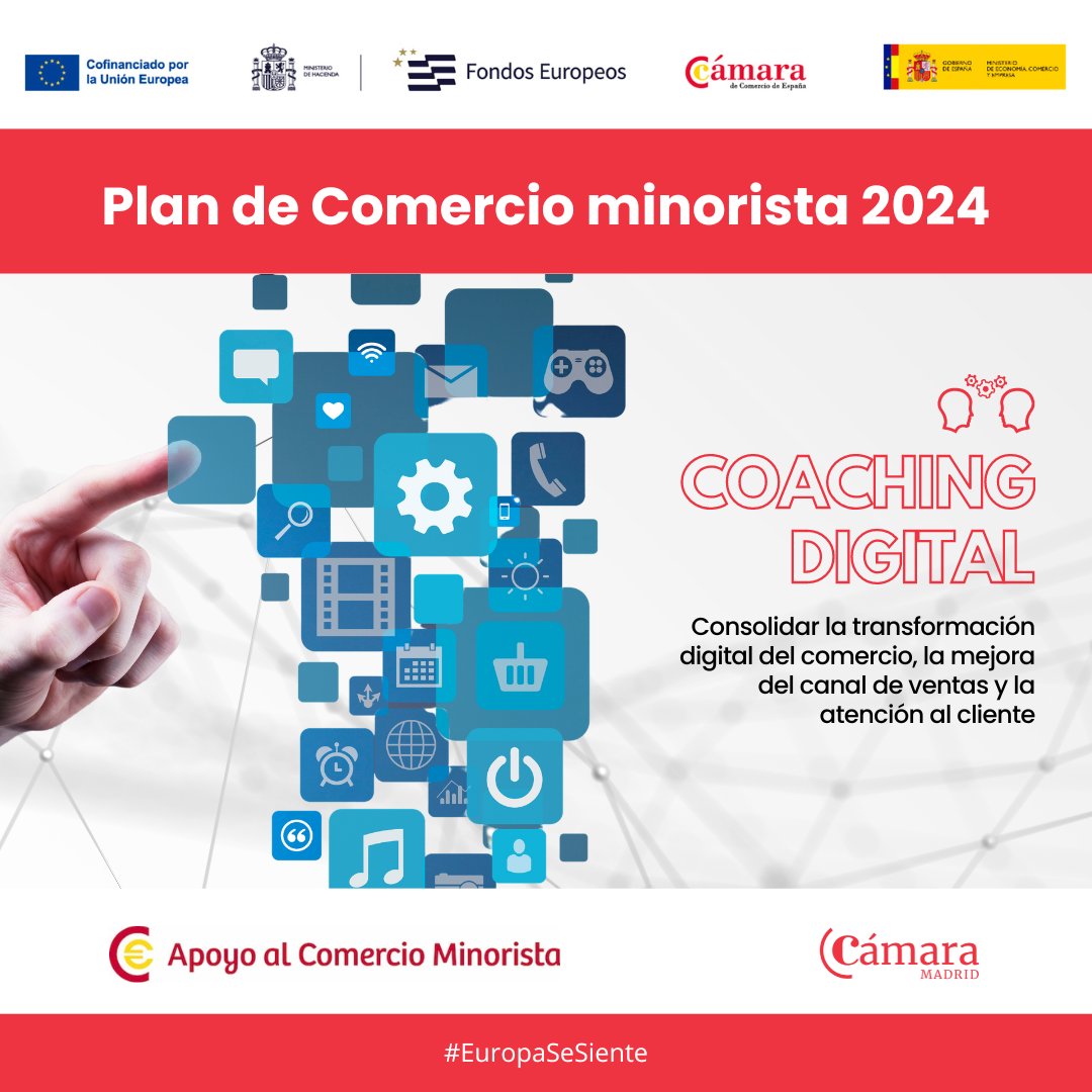 CamaradeMadrid's tweet photo. ⭐ Plan de #ComercioMinorista2024: #CoachingDigital
Implementación de acciones concretas que consoliden la transformación digital del comercio, así como, la mejora del canal de ventas y la atención al cliente. 🔗 https://t.co/8iySXJ754j
#EuropaSeSiente #CámaraMadrid https://t.co/72ciJgNPoE