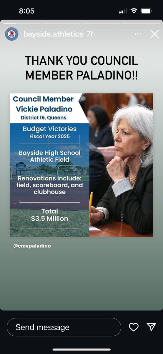 Thank you at <a href="/cmvpaladino/">Councilwoman Vickie Paladino</a>!  This is a great victory for all of the Bayside HS athletes.