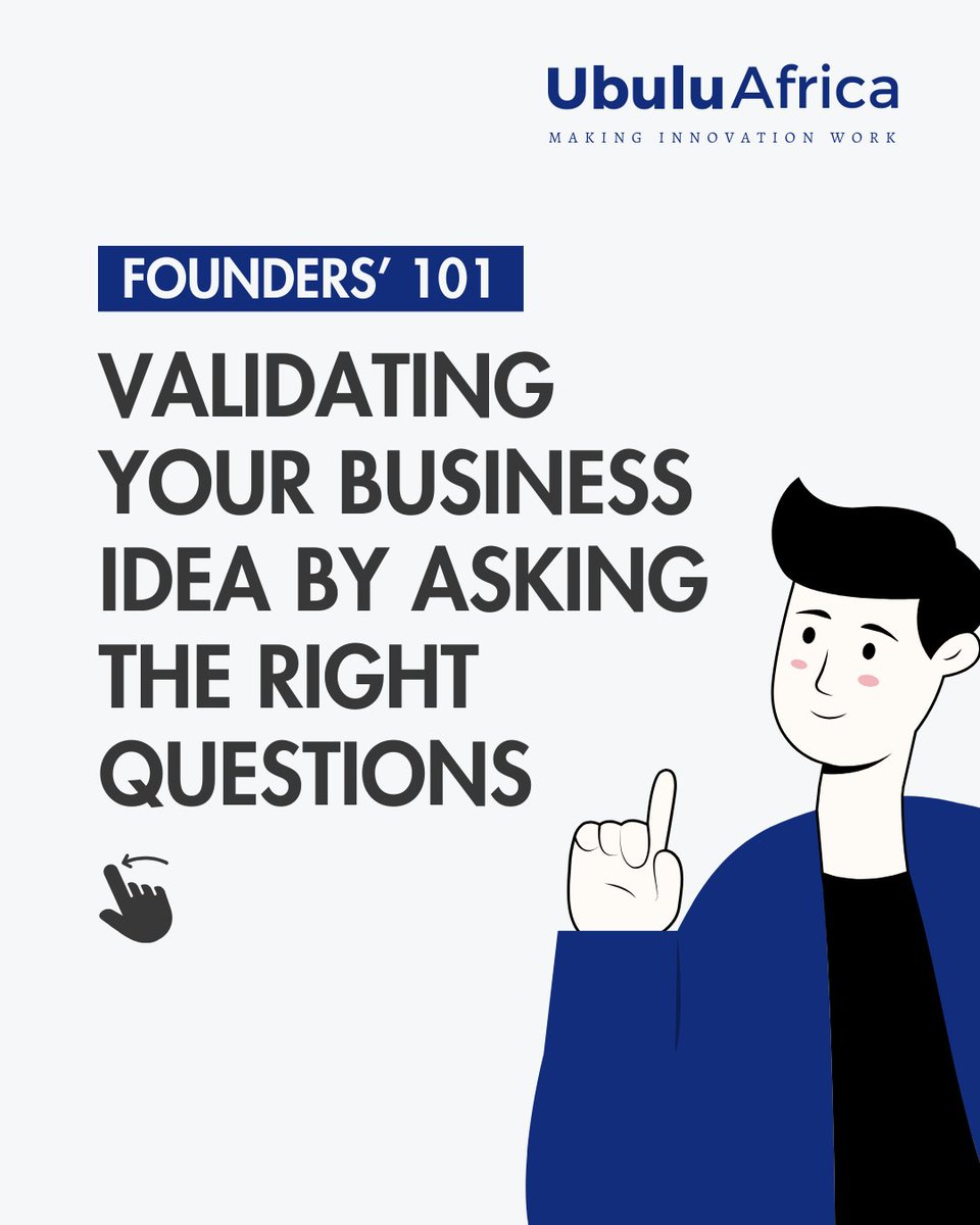 UbuluAfrica's tweet image. Business idea validation ensures you have the right product for your identified audience. Here are some questions to help you validate your business idea for high-impact. Are you able to adequately answer these questions?👇🏾👇🏾

#founders101 #venturebuilding #founders #startups