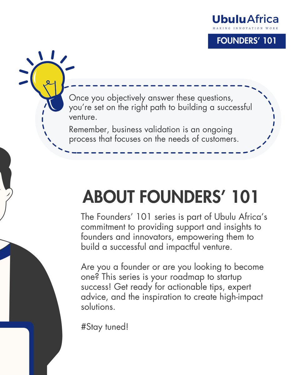 UbuluAfrica's tweet image. Business idea validation ensures you have the right product for your identified audience. Here are some questions to help you validate your business idea for high-impact. Are you able to adequately answer these questions?👇🏾👇🏾

#founders101 #venturebuilding #founders #startups