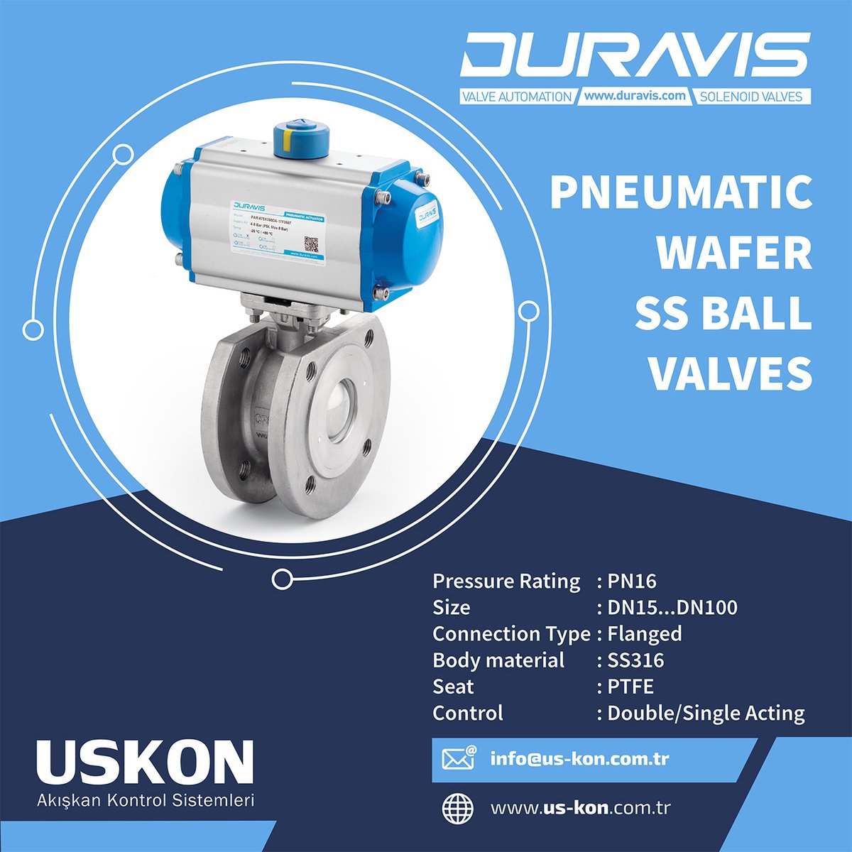uskon_aks's tweet photo. PBLV 370/371 Series, Pneumatic Actuated Wafer Type Full Bore Stainless Steel Ball Valves
 
 sales@us-kon.com.tr
#ballvalves #watervalve #pneumaticvalve #waferballvalve #stainlesssteelballvalve #doubleacting #springreturn #wafertype #duravis #uskon #flangedballvalve https://t.co/9PYdF7Pzgj