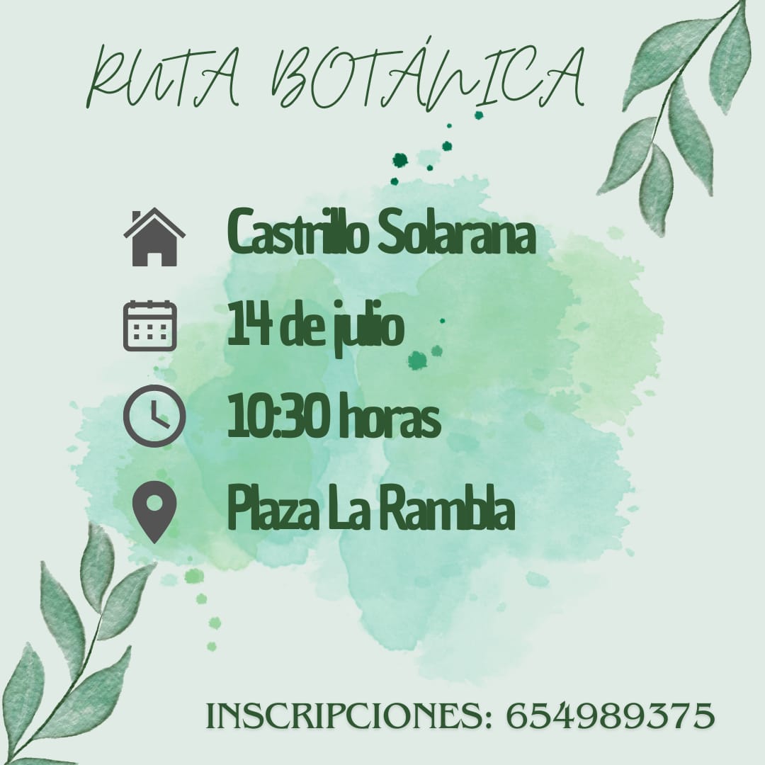 APÚNTATE YA‼️ Plazas limitadas 😊
⬇️
Disfruta de una ruta explicativa con identificación de especies botánicas de la zona próxima al pueblo.
⬇️
La ruta comenzará en la plaza a las 10:30 de la mañana, será un paseo adaptado a todas las edades.
⬇️
Puedes inscribirte por WhatsApp‼️