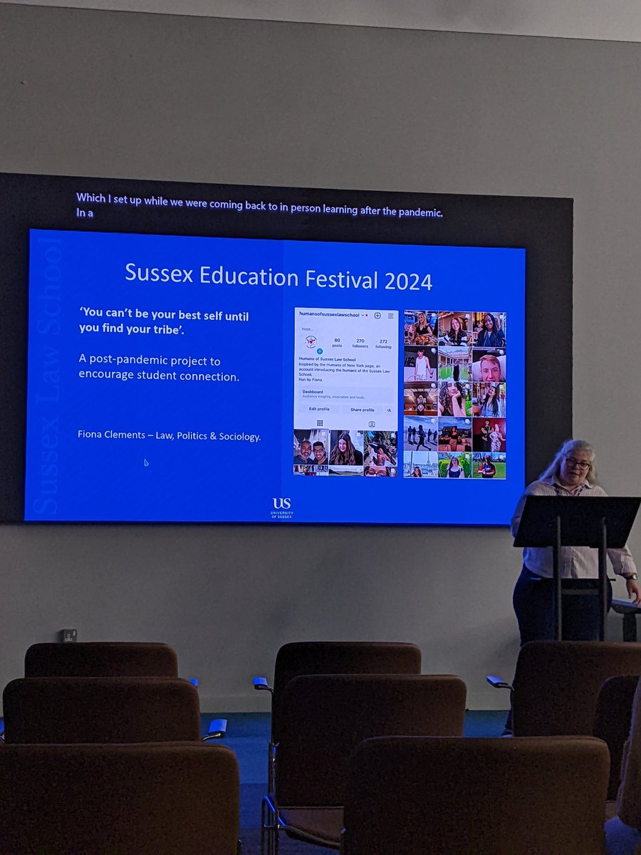 SLSLegalEd's tweet image. First up for the lightning talks is @SussexLaw @FionaClements8 sharing her wonderful project Humans of Sussex Law School #SussexEducationFestival24