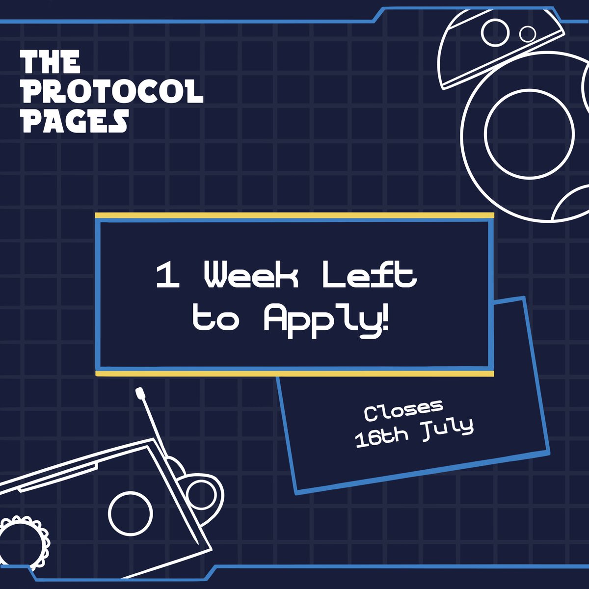 protopageszine's tweet photo. It’s the final week to apply for The Protocol Pages Zine! 

Apply at https://t.co/wKnqSZvFyW

#starwars #starwarsart #zine #zinepromo #droid https://t.co/Jkm4MHNYYI