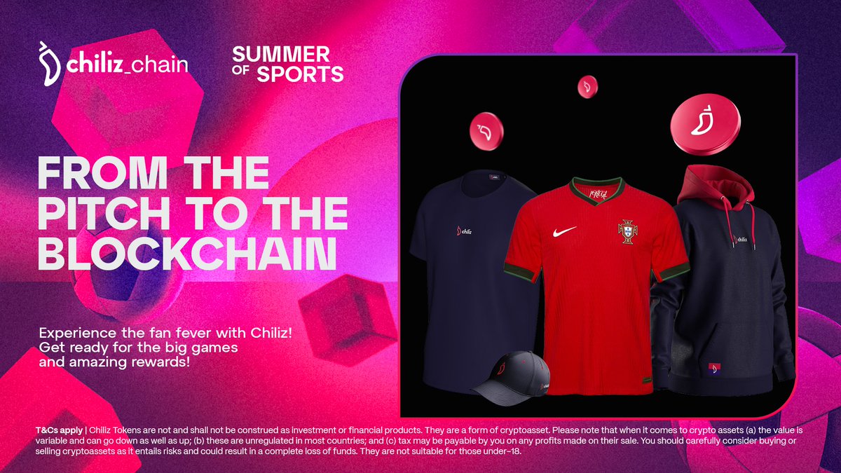 GIVEAWAY 🎁 To celebrate the Summer of Sports, we're giving away two Portugal jerseys, two Chiliz Merch packs and 5,000 $CHZ tokens!

Here’s how to participate:
1⃣ Follow <a href="/Chiliz/">Chiliz - The Sports Blockchain</a>
2⃣ Repost this post
3⃣ Tag 3 friends in the comments with the hashtag #SummerOfSports

⏰ Giveaway