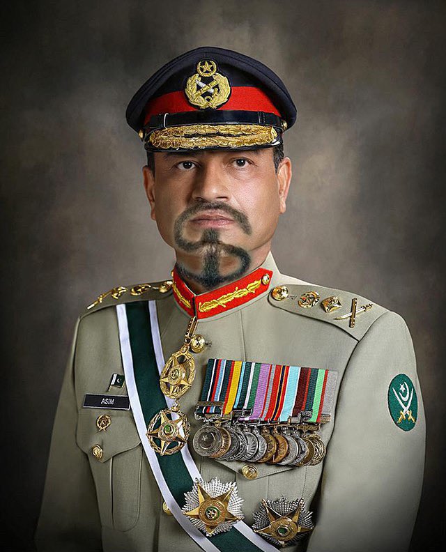 Rawalpindi, 10th July 2024: On the first anniversary of lying through his Nadeem hole about economy taking off, Chief Martial Law Administrator Asim Munir Bajwa has unveiled his new official portrait, to be published across all Digital Terrorism platforms in Pakistan.