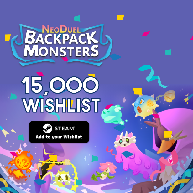 🎉Amazing NEWS!🎉 

Our PvP inventory auto battler NEODUEL: Backpack Monsters just passed 15,000 wishlists on #Steam

Play the Updated Demo &amp; Wishlist Now!
#wishlistwednesday