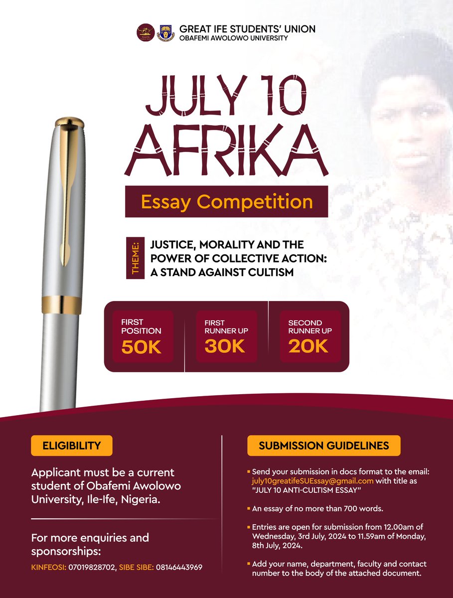 The Chosen Designer (@dynamic_ideas) on Twitter photo Made these designs for <a href="/GreatIfe_SU/">Great Ife Students' Union</a> to celebrate the impactful death of Afrika and four others that were victims of the cultist attack in 1999. Their act of bravery have made OAU a safe place for all student to live without fear of being harassed or bullied.
#oautwitter Made these designs for <a href="/GreatIfe_SU/">Great Ife Students' Union</a> to celebrate the impactful death of Afrika and four others that were victims of the cultist attack in 1999. Their act of bravery have made OAU a safe place for all student to live without fear of being harassed or bullied.
#oautwitter