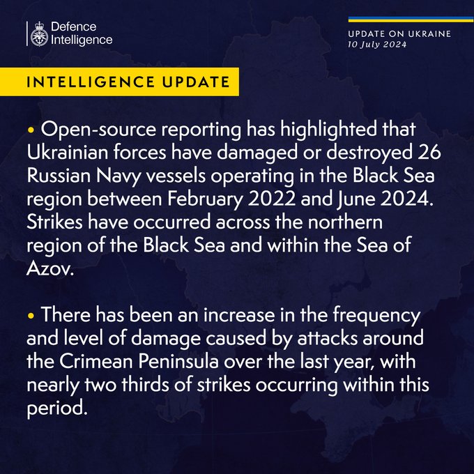 Open-source reporting has highlighted that Ukrainian forces have damaged or destroyed 26 Russian Navy vessels operating in the Black Sea region between February 2022 and June 2024. Strikes have occurred across the northern region of the Black Sea and within the Sea of Azov. There has been an increase in the frequency and level of damage caused by attacks around the Crimean Peninsula over the last year, with nearly two thirds of strikes occurring within this period. 