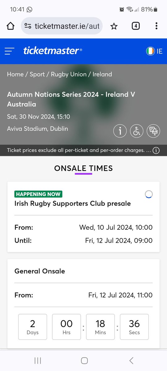 Doryo's tweet photo. I'm assuming some people got tkts in the @IrishRugby presale, myself I had 30 mins of the doom circle before being labelled a bot. The usual fun times with @TMIrelandHelp now back of the queue again and doom circle. https://t.co/iwA9w8UeQc