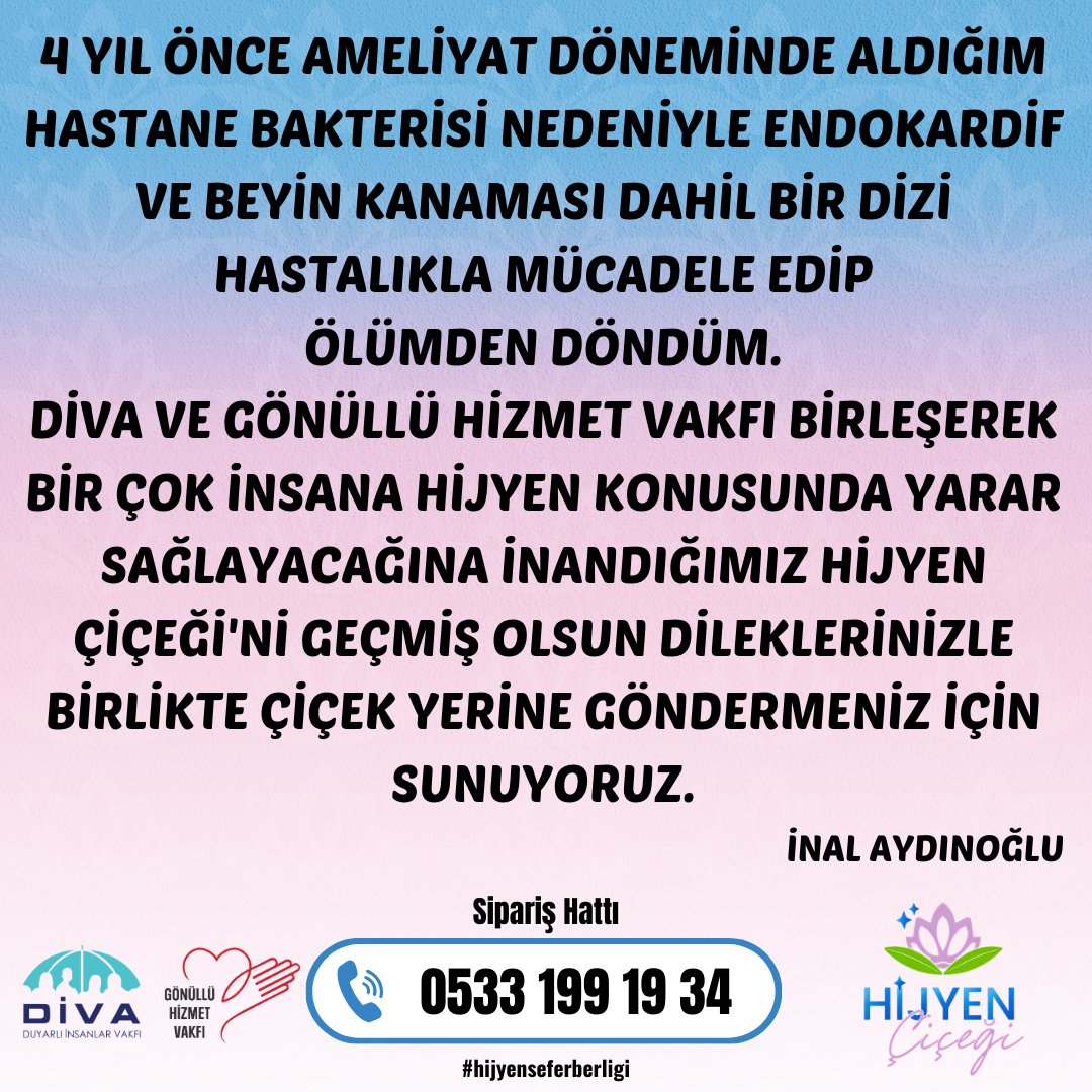 Hijyensef's tweet photo. Hijyen Çiçeği nedir?
İnsan sağlığında hijyenin önemini vurgulamak ve bu konuda farkındalık yaratmak amacıyla başlattığımız
"Hijyen Seferberliği"mizin ürünüdür.
#HijyenSeferberliği #SağlıklıYaşam #HijyenÇiçeği #BulaşıcıHastalıklaraSon #sağlıklıtoplum
#GönüllüHizmetVakfi
#DivaVakfi https://t.co/ABfb9nQBa0