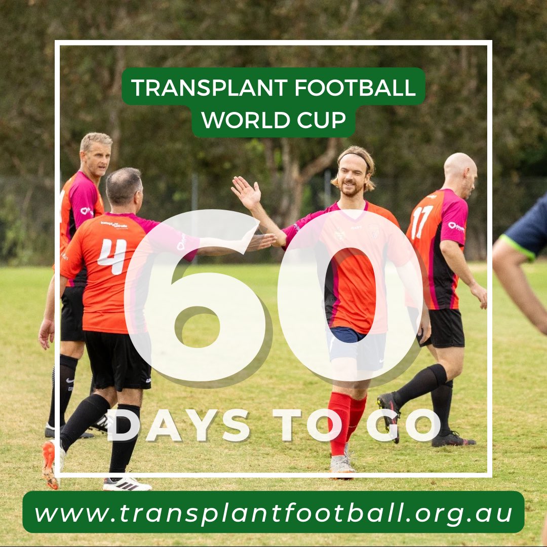 COUNTDOWN…. 60 day to go before we represent our donors and country at the inaugural Football Transplant World Cup. The team are busy training to build strength and conditioning with the support of our coaching team prior to our National Team camp held in Sydney later this month