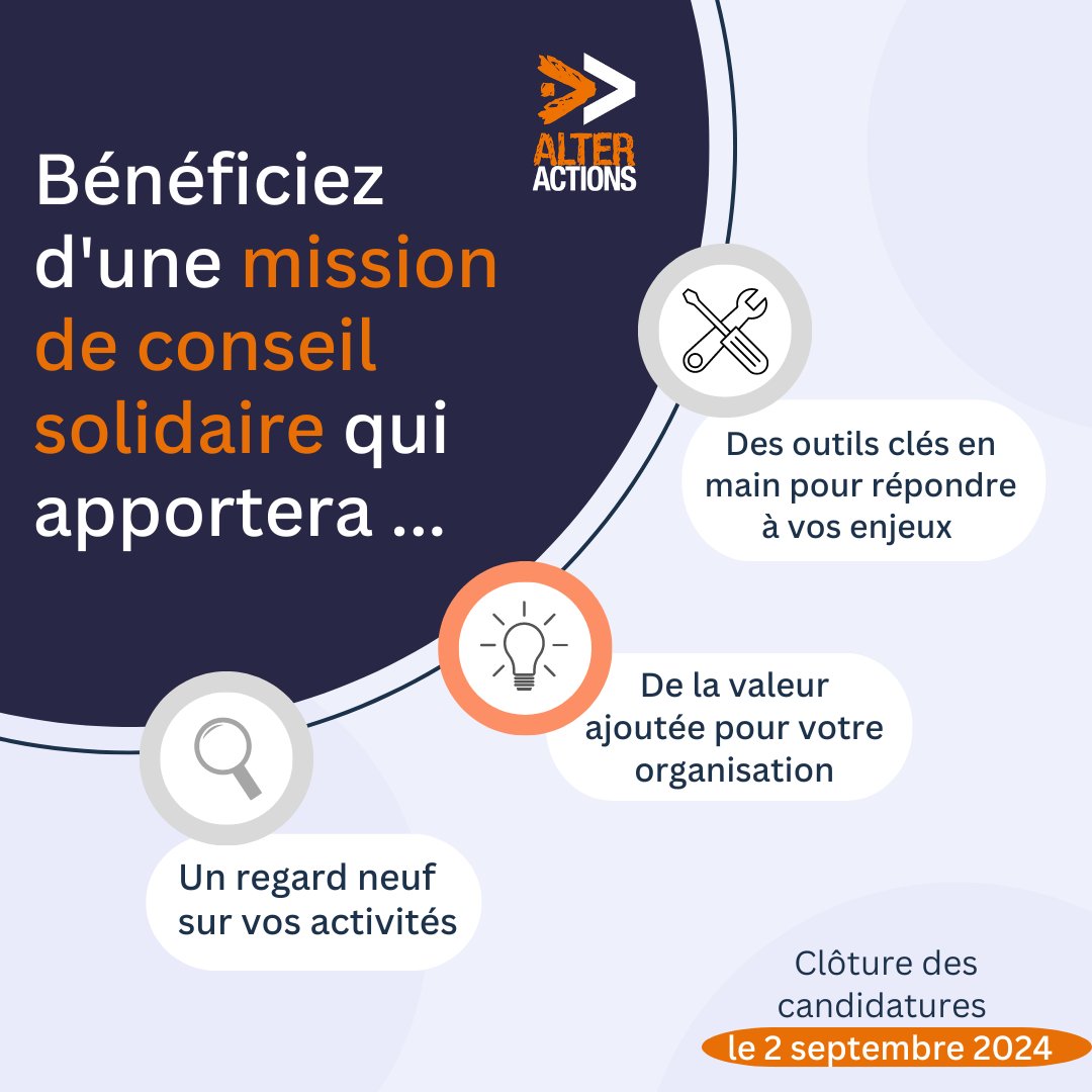 CarrefourAsso's tweet photo. Appel à candidatures Conseil Solidaire pour bénéficier d'une mission conseil (https://t.co/KMyOZj7hPK) avec @alteract 
📣 Si vous êtes une structure de l'ESS et que vous souhaitez étendre vos activités, repenser votre modèle, définir une stratégie partenariale, candidatez ! https://t.co/ng38cbN2fX