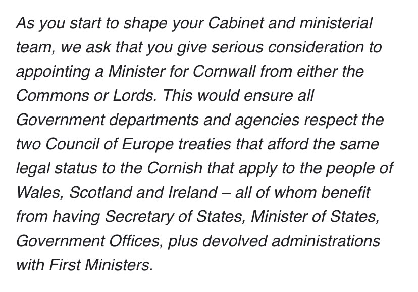 🚨Cornwall Council leader calls for the creation of a Minister for Cornwall

As a national minority, we have the same rights to recognition and inclusion as Wales and Scotland.

A Minister for Cornwall will ensure that Cornish national minority status is respected in Government.