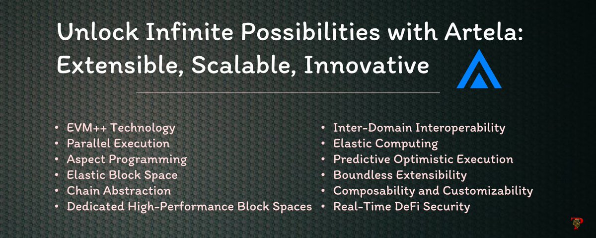 Trusted_Point's tweet photo. @Artela_Network is an extensible L1 #blockchain designed for parallel execution and modular VMs. Key innovation, EVM++, makes dApps modular, customizable, and scalable.

Stay updated with Artela's news:
🌐https://t.co/NCIYsjs7VC
📃https://t.co/jZheLgNUgv
✔️https://t.co/C6qg8Hj17W https://t.co/2UGCefqFEY